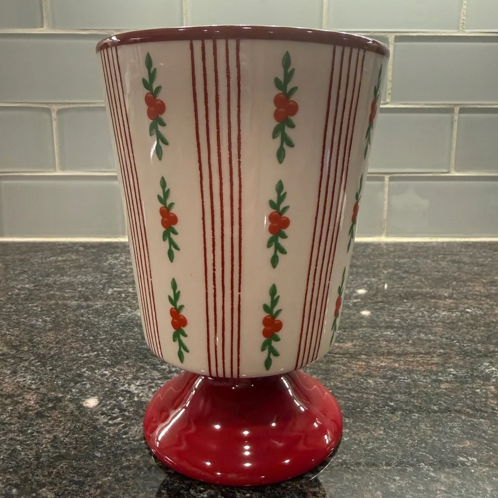 Anthropologie Holly Striped Stoneware Vase | Red | NWT